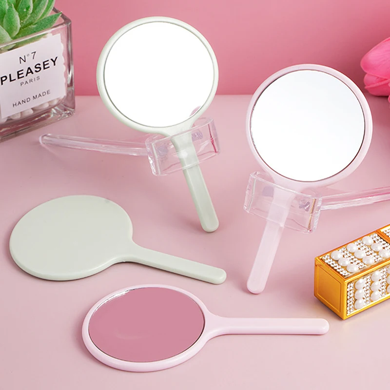 Durable Round Handheld Makeup Mirror – Portable, Anti-Slip Design with Handle for Personal and Home Use