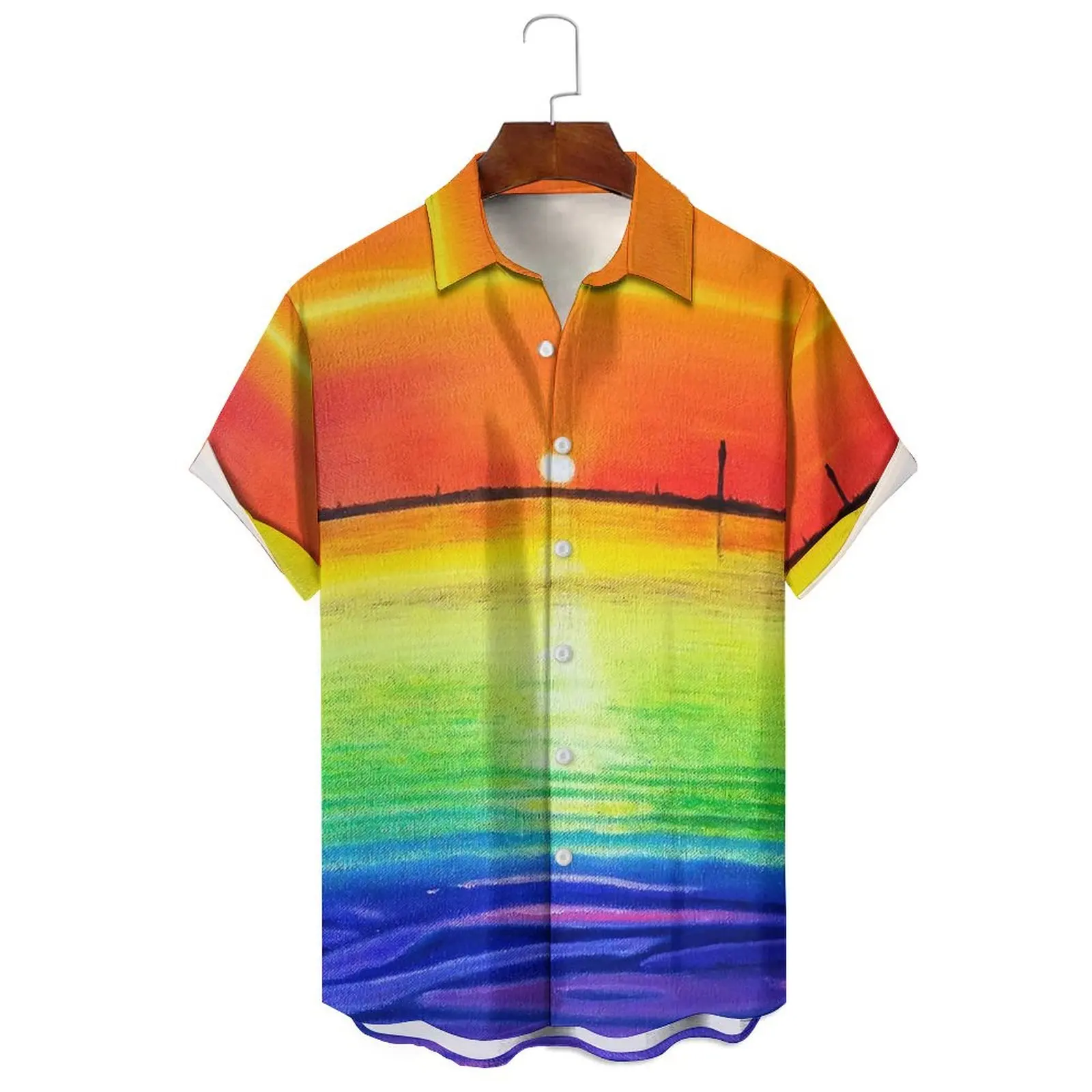 

Summer fashion men and women rainbow printed dopamine elements can be worn daily casual loose short-sleeved shirts