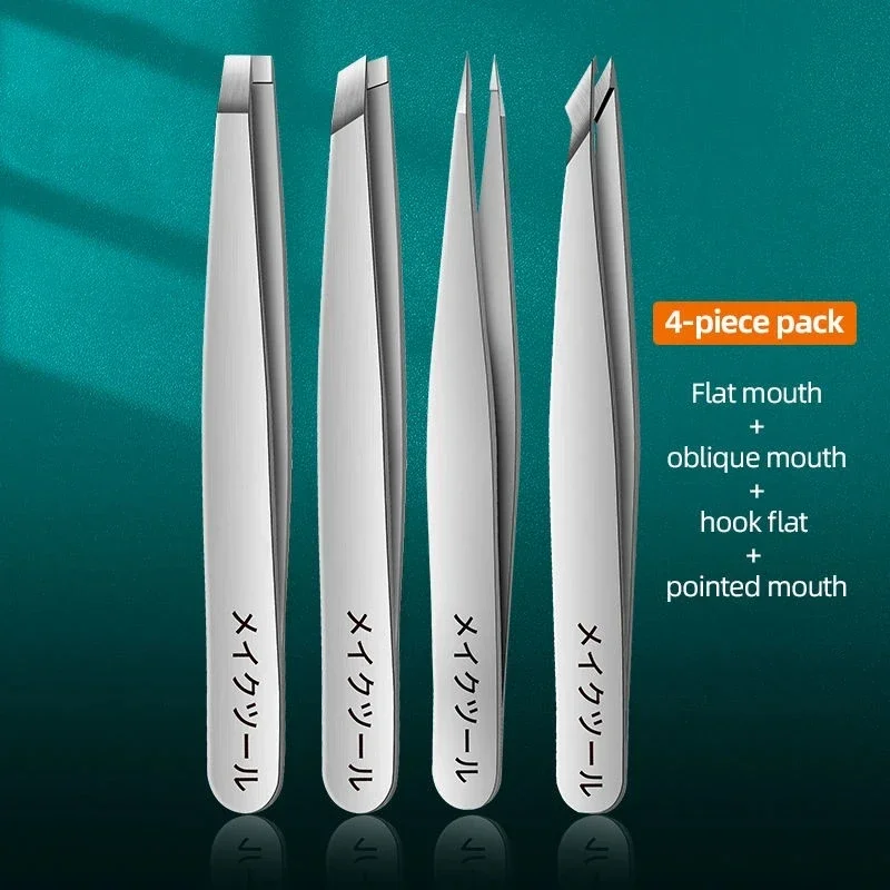 4Pcs Precision Stainless Steel Tweezers For Eyebrow Hair Facial Hair Removal Splinter Blackhead Slant Tip Angle Tip Pointed Tip