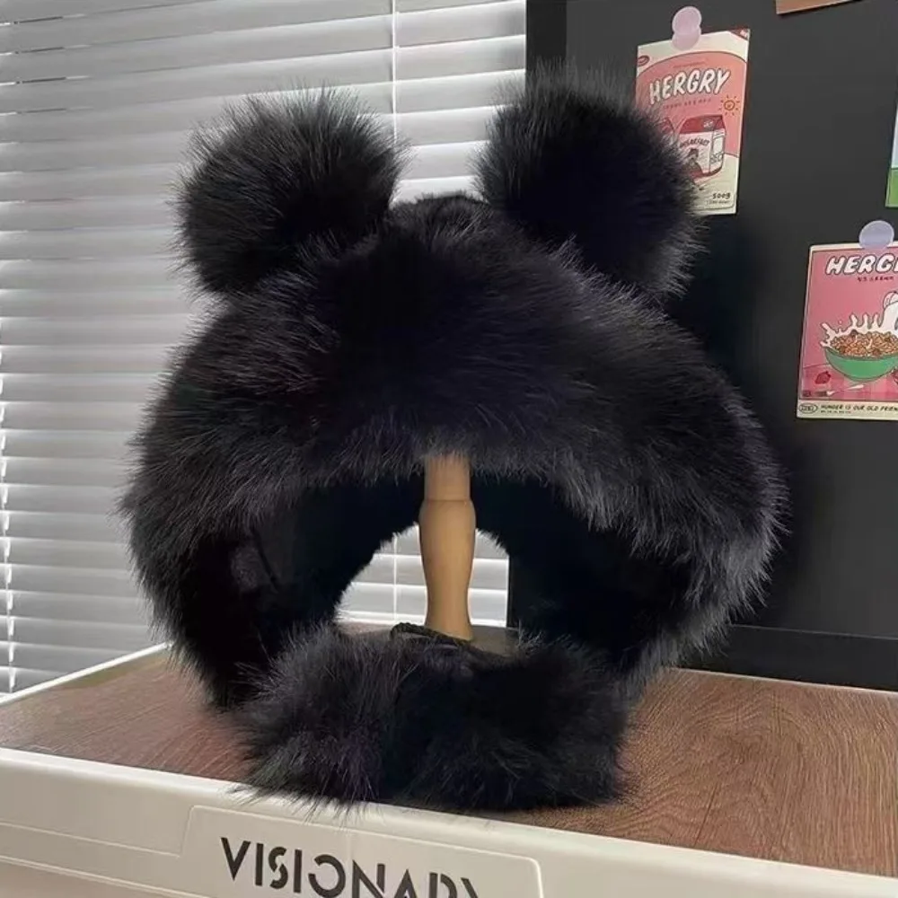 

Новая теплая зимняя шапка с медвежьими ушками, утолщенная шапка для защиты ушей, шерстяная мягкая пушистая панама для женщин