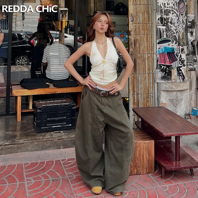 REDDACHiC Boyfriend Barrel Jeans Women Men Vintage Patchwork Seam Low Rise Extra-wide Leg Pants Long Trousers Hip Hop Streetwear