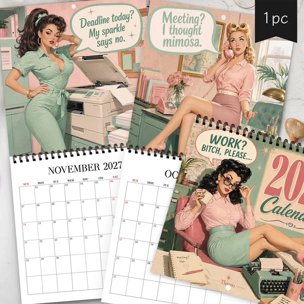 1pc 2027 Office Roasting Wall Calendar,12‑Month Planner,Gift For Back‑to‑School,Christmas,New Year,Free Stickers Included