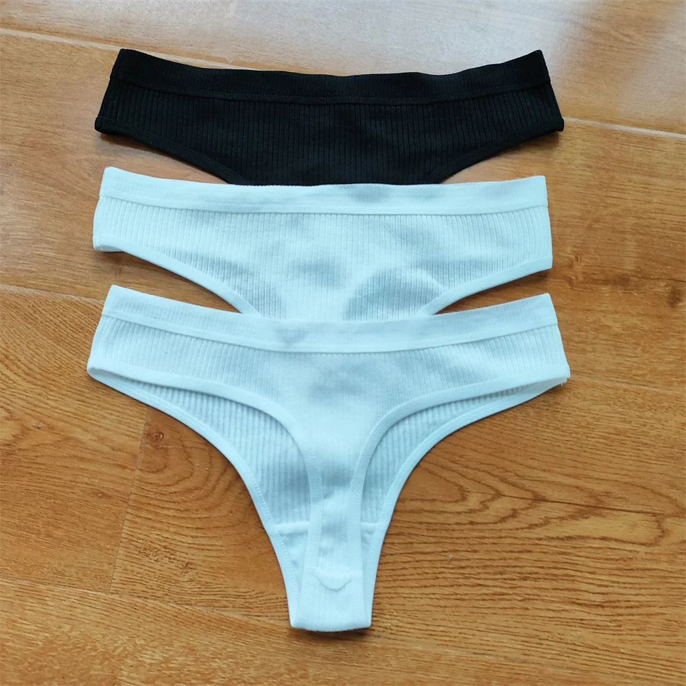 ks/sada klasických černobílých tang, dámských bavlněných kalhotek, sexy kalhotek, jednobarevných - náhled 4