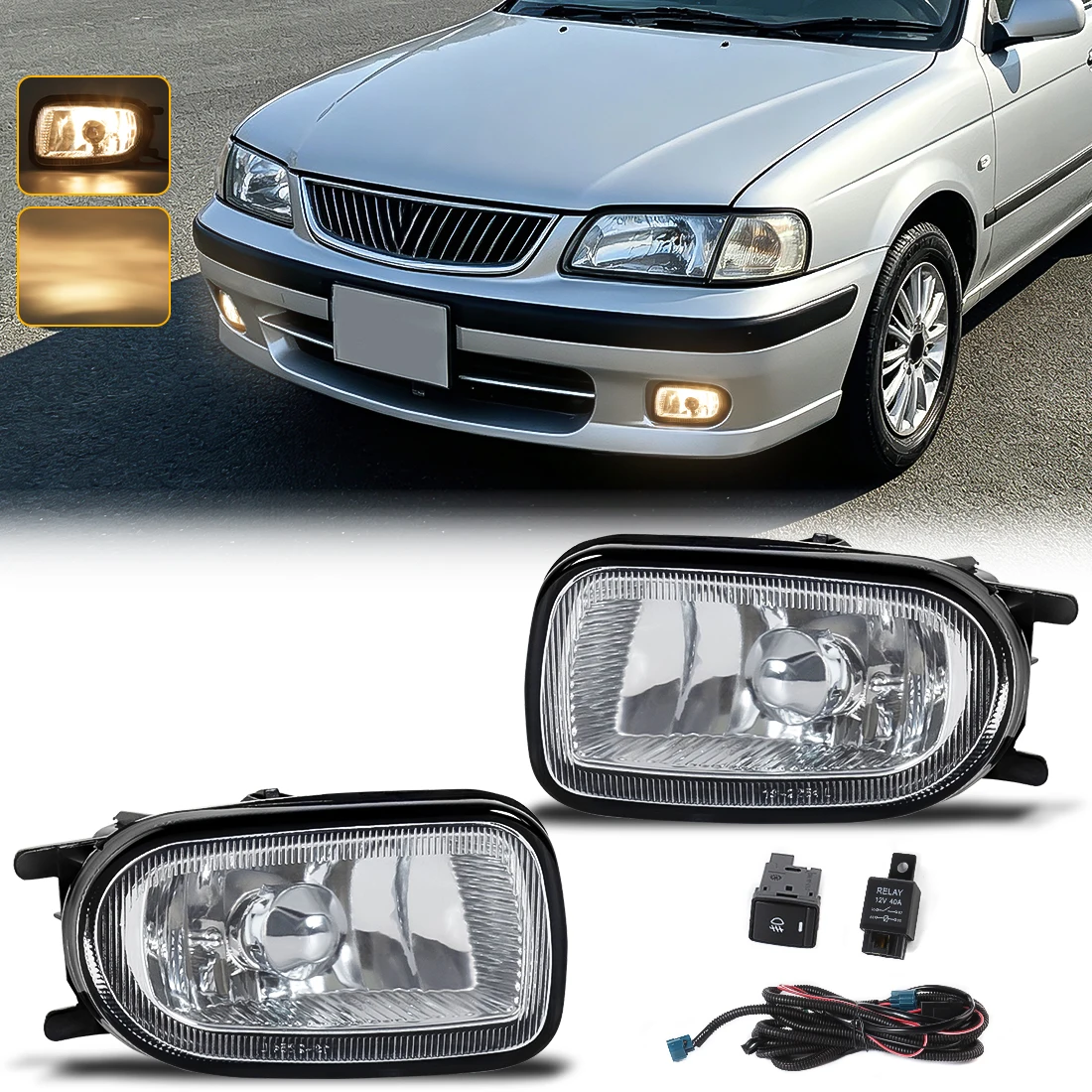 Car Front Bumper Fog Lights For Nissan Almera Sunny 2000-2004 Fog Lamp Assembly Driving Lamp Head Foglights Car Accessories