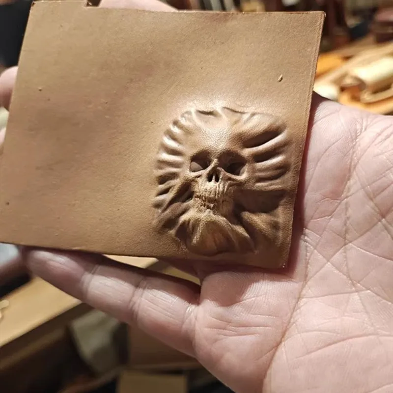Mini Gothic Skull Stamp 45x43mm , 9mm Deep 3D Embossing Mold , Solid Aluminum Leather Tool for Veg Tan DIY