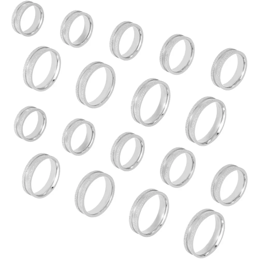 about 18pcs 9 Sizes Stainless Steel Frosting Blank Core Ring Narrow Shiny Grooved Finger Rings Round Blank Ring for Inlay