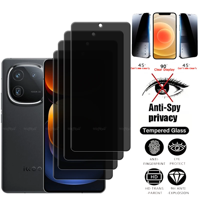 

4Pcs For Vivo iQOO 12 Glass For iQOO 12 Tempered Glass HD 9H Phone Protective Privacy Anti-Spy Glue For Screen Protector iQOO 12