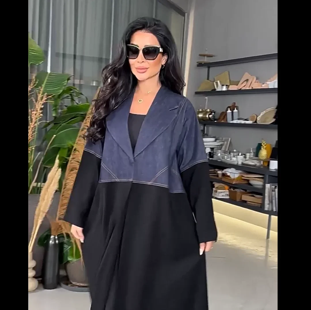 

New Denim Patchwork Abayas for Women Muslim Dress Dubai Open Abaya Turkey Kaftan Eid Ramadan Kimono Cardigan Islam Clothing Robe