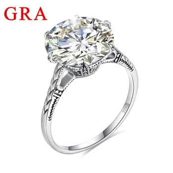 Szakut Solid Certified Round Cut 12mm 6ct Moissanite Ring for Women 925 Silver Wedding Diamond Test Pass Female Jewelry Sale