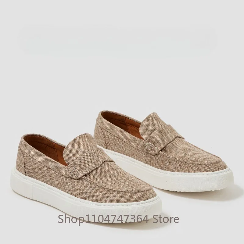 Concise Fashion Breathable Linen Breathable Casual Shoes Men's Thick Soft Platform Outdoor Lightweight Loafers Male Sport Flats
