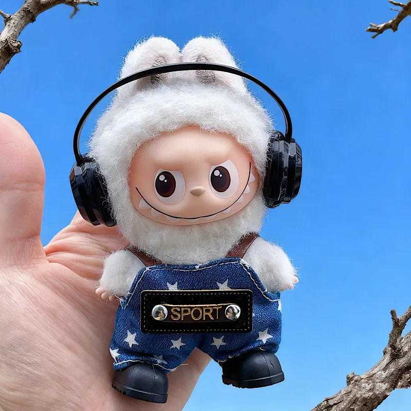 

4th Gen Mini Labubu Pin for Love Series: Striped Star & Plaid Overalls Set with Headphones Boots, Complete Changeable Outfi