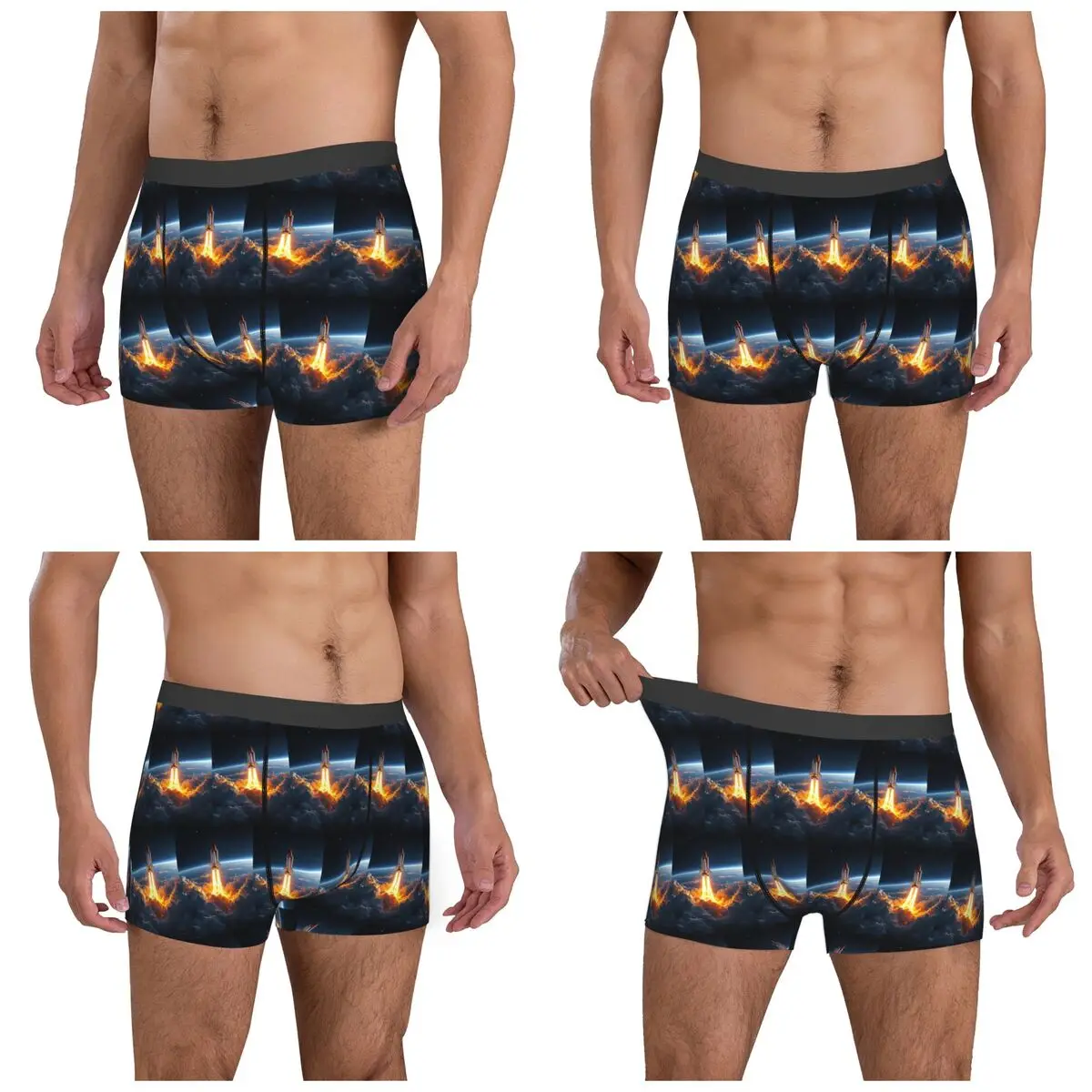 Boxer Underpants Shorts Space Shuttle Rocket Panties Men's Soft Underwear for Homme Man Boyfriend Gift