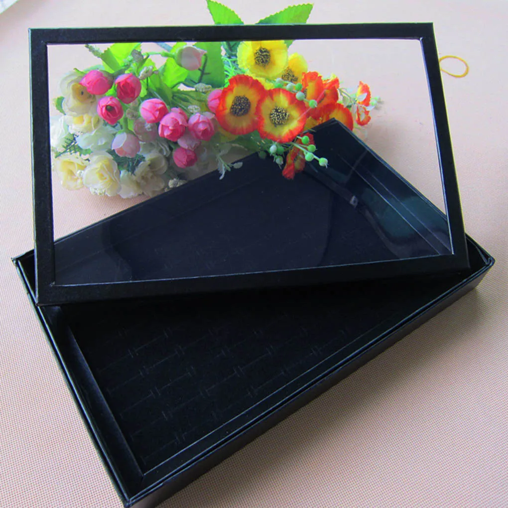 صندوق تخزين المجوهرات الورقية المقاوم للغبار وبطانة إسفنجية مستطيلة واقية 100 فتحة منظم حامل عرض القرط #3