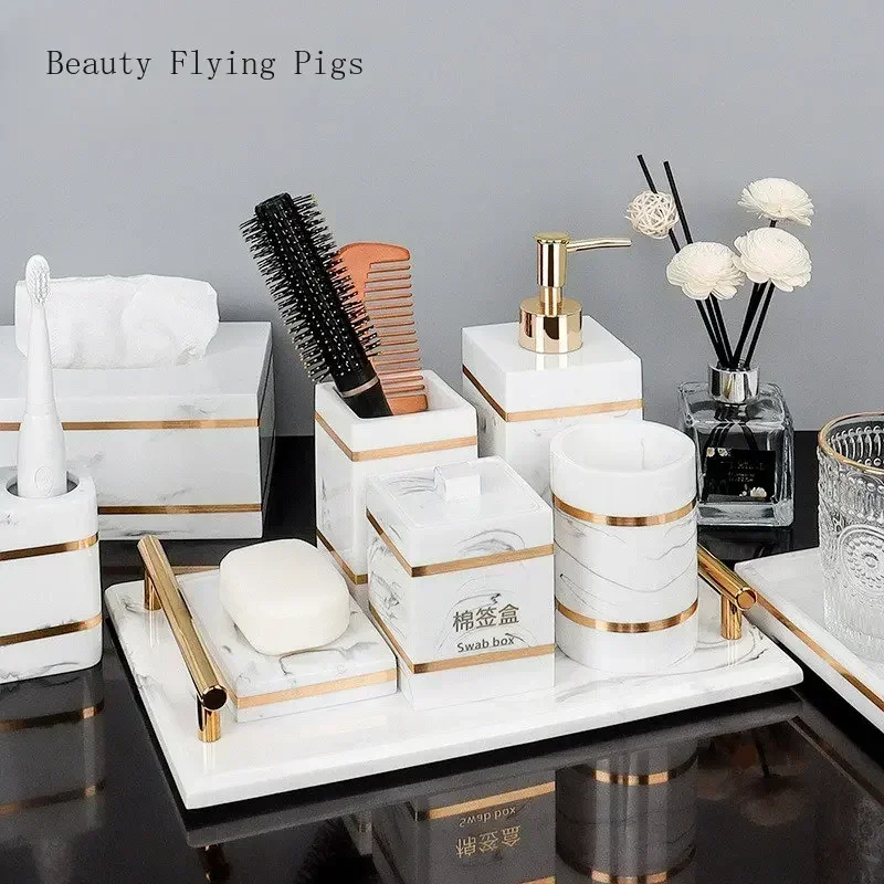 Resin Light Luxury Bathroom Wash Tray Hotel Bathroom Bathroom Wash Table Toothbrush Shelf Decoration  toilet accessories