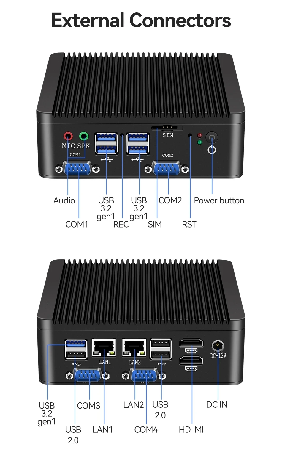 Industriële Mini PC Fanless Celeron J4125 J4105 Quad-Core N4000 2 LAN 4 COM Desktop Computer Windows 10 Pro Linux WIFI minipc