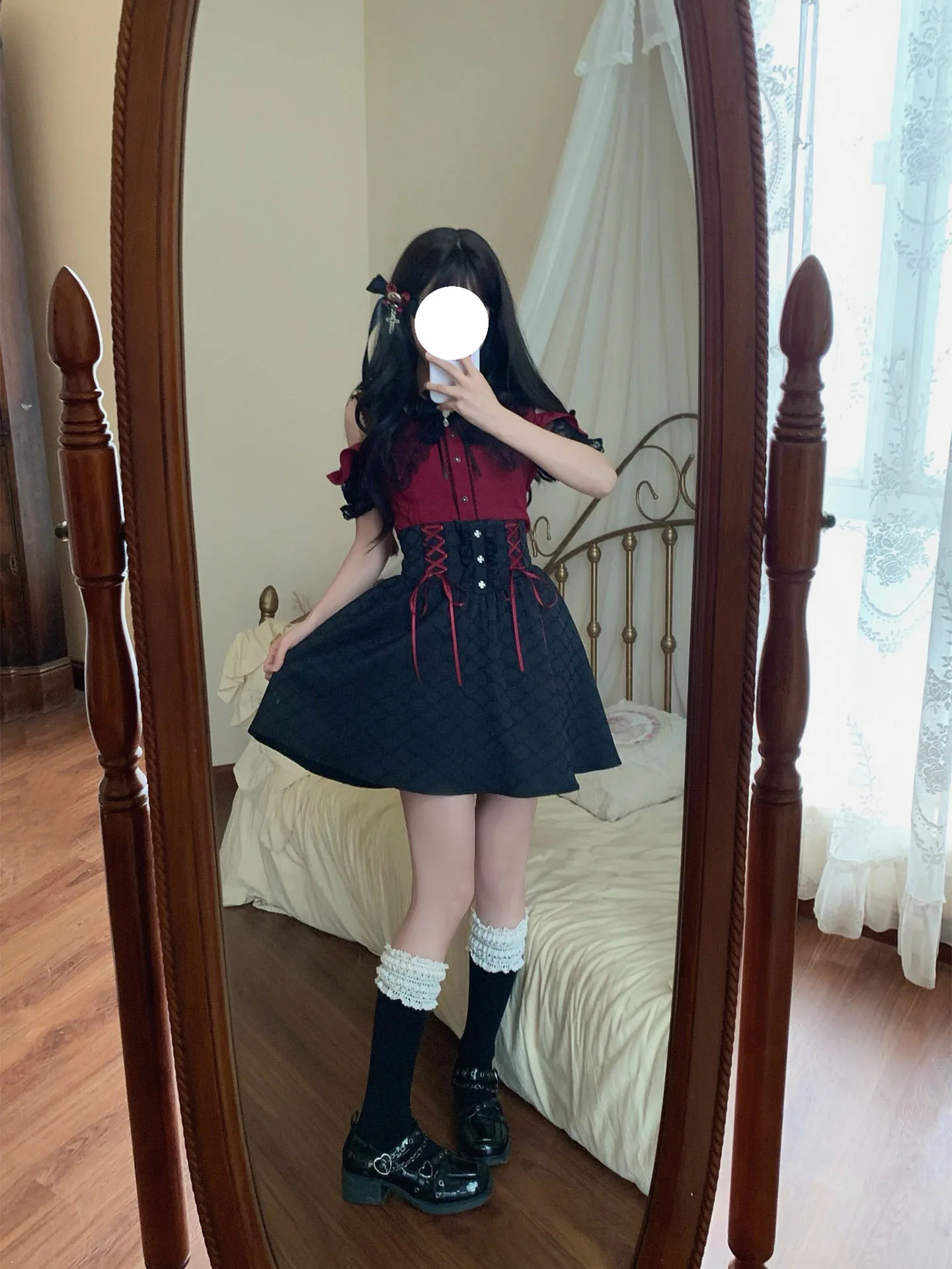 Japanese Original Lolita Y2K Subculture Sweet Cool Girl Set Off-Shoulder Shirt Mass-Produced  Off-Shoulder Two-Piece Set