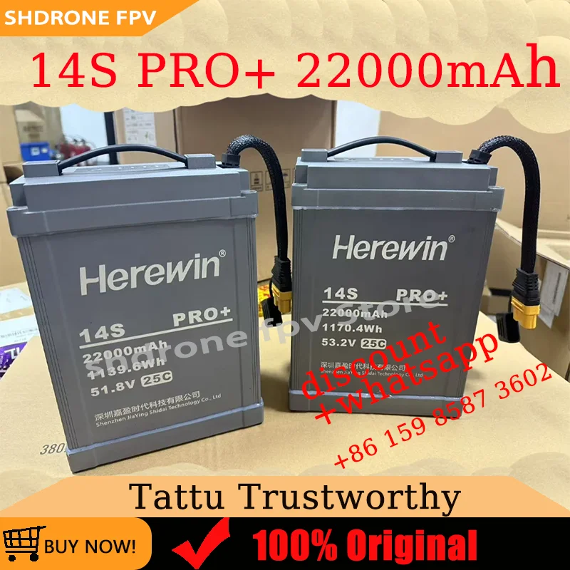 Зарядное устройство Herewin 53.2V 51.8V 14S Pro+ с аккумулятором 22000 мАч AS150U, разработано для сельскохозяйственных беспилотных рам (дронов), с перезаряжаемой батареей