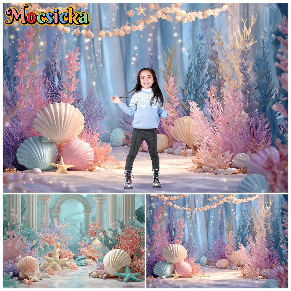 

Mocsicka Photography Background Birthday Wedding Party Underwater Coral Shells Pattern Decors Child Photo Backdrop Studio Banner