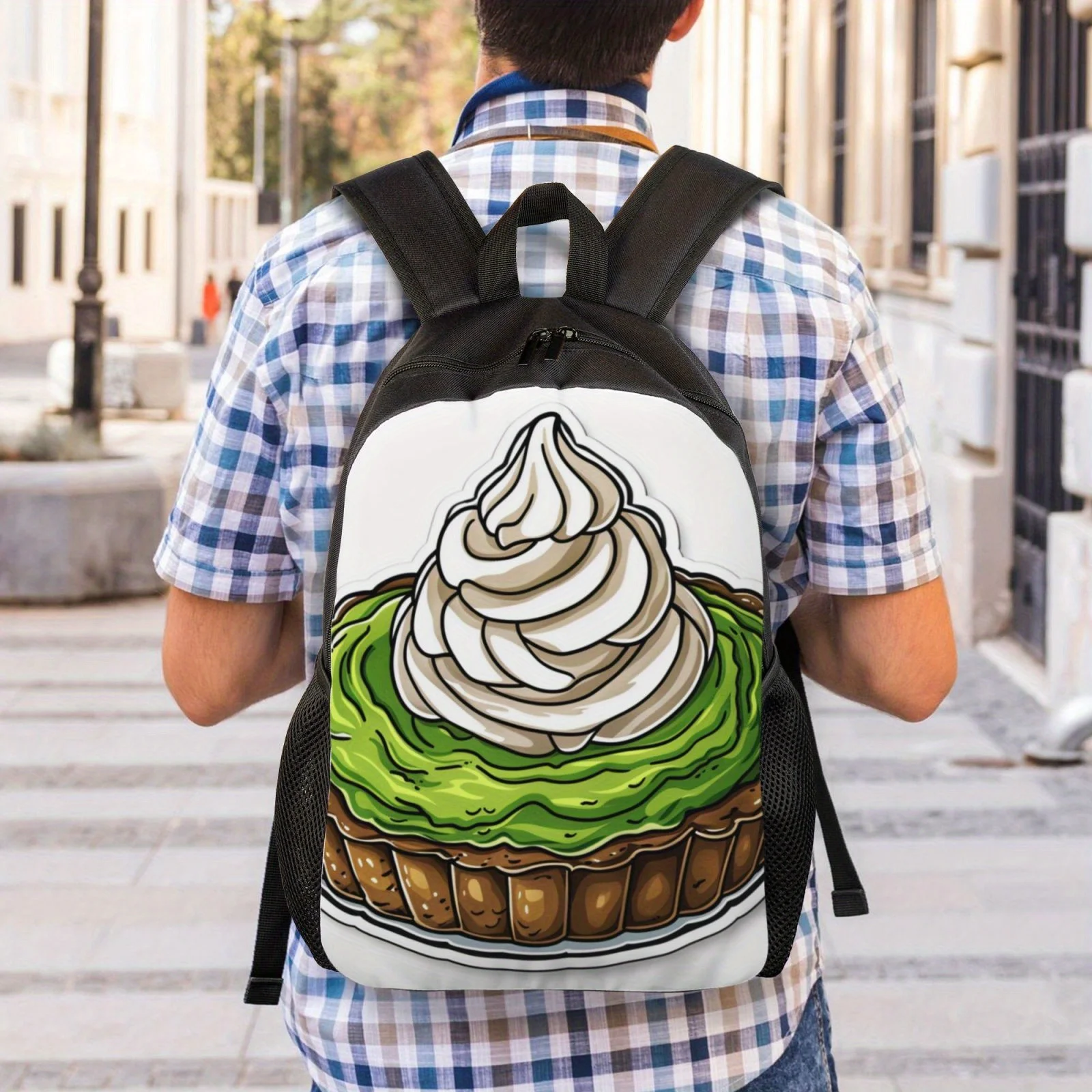 Ice cream green pine wood front lightweight adjustable black backpack for both men and women