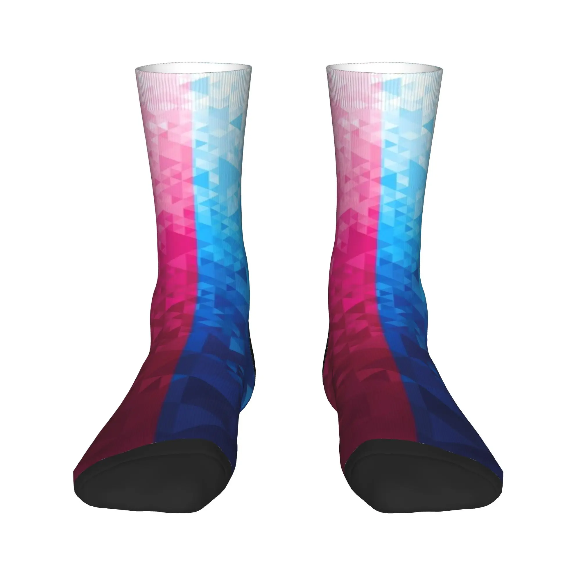 Pink Blue Split Contrast Triangle Geometric Background Stockings Socks Autumn Anti-Slip Socks Men Outdoor Sports Soft Socks