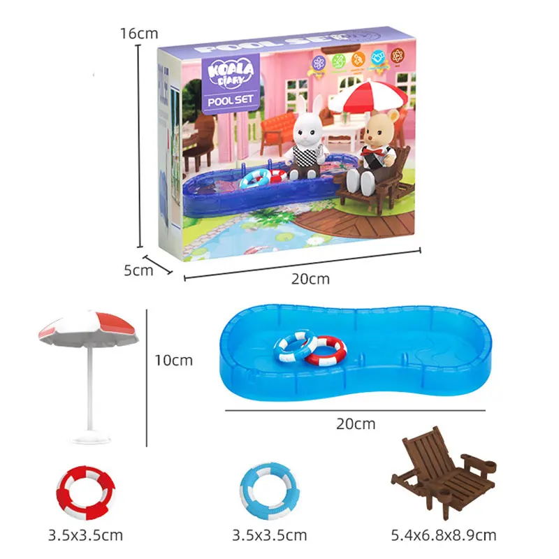 Pretend Play Toys 1:12 Dollhouse Koala Classroom Scene Accessories Swimming Pool Miniature Furniture Girl Birthday Gifts