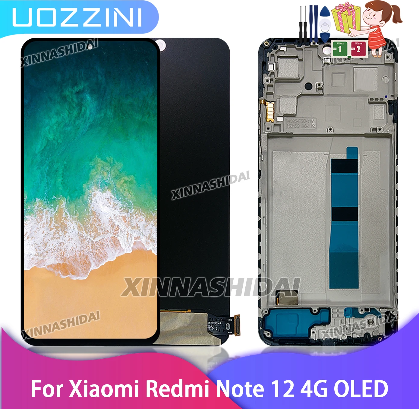 NEUES 6,67 Zoll OLED-Display für Xiaomi Redmi Note 12 4G LCD-Touchscreen mit Rahmen für 23021RAAEG LCD-Digitizer-Ersatz