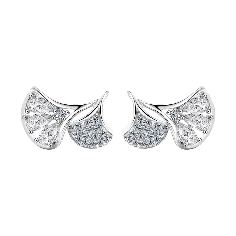 

S925 Sterling Silver Zircon Apricot Leaf Minimalist Earrings for Women Elegant Design Fashionable Jewelry Accessory
