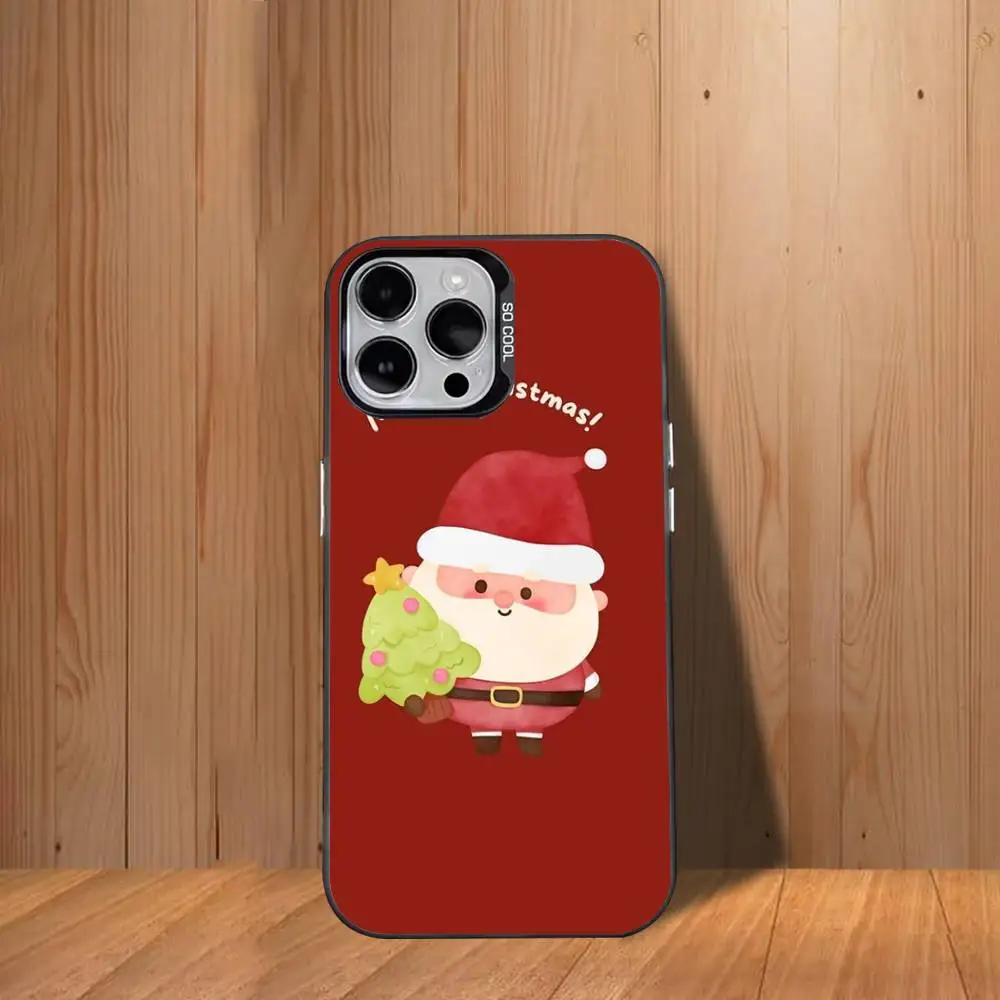 حافظة هاتف C-Christmas-ES سانتا كلوز لهاتف آيفون 17,16,15,14,13,12,11,Mini,Pro,SE,MAX غطاء أبيض غير لامع مقاوم للصدمات