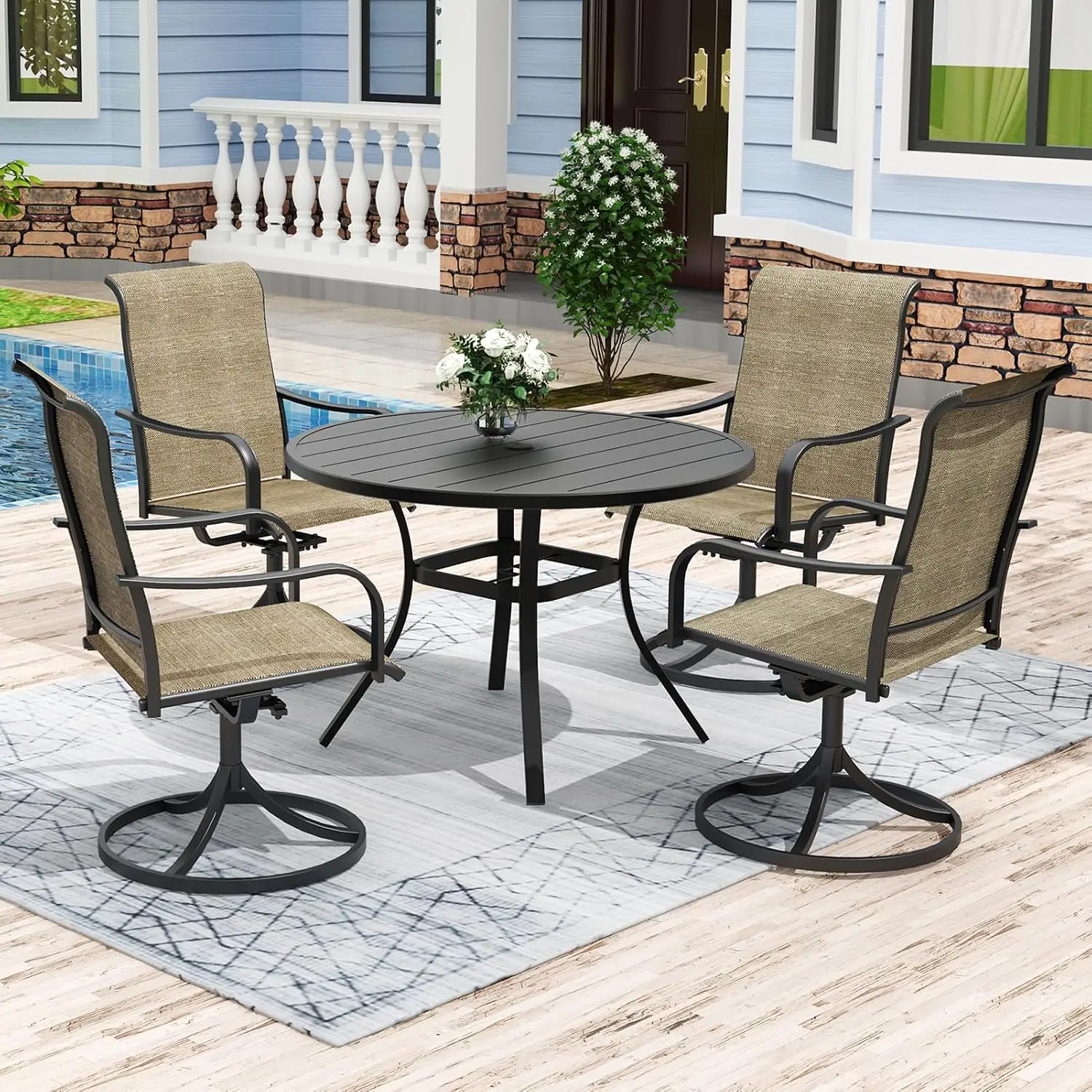 41" Round Outdoor Dining Table & 4 Chairs Set for Patio Garden, Tan Grey, Customized