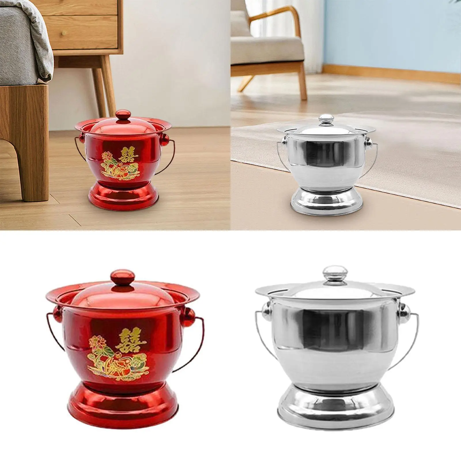 Home Chamber Pot, Spittoon with Lid, Thickened Night Urinal, Easy to Clean, Multifunction Bedpan for Bedroom,