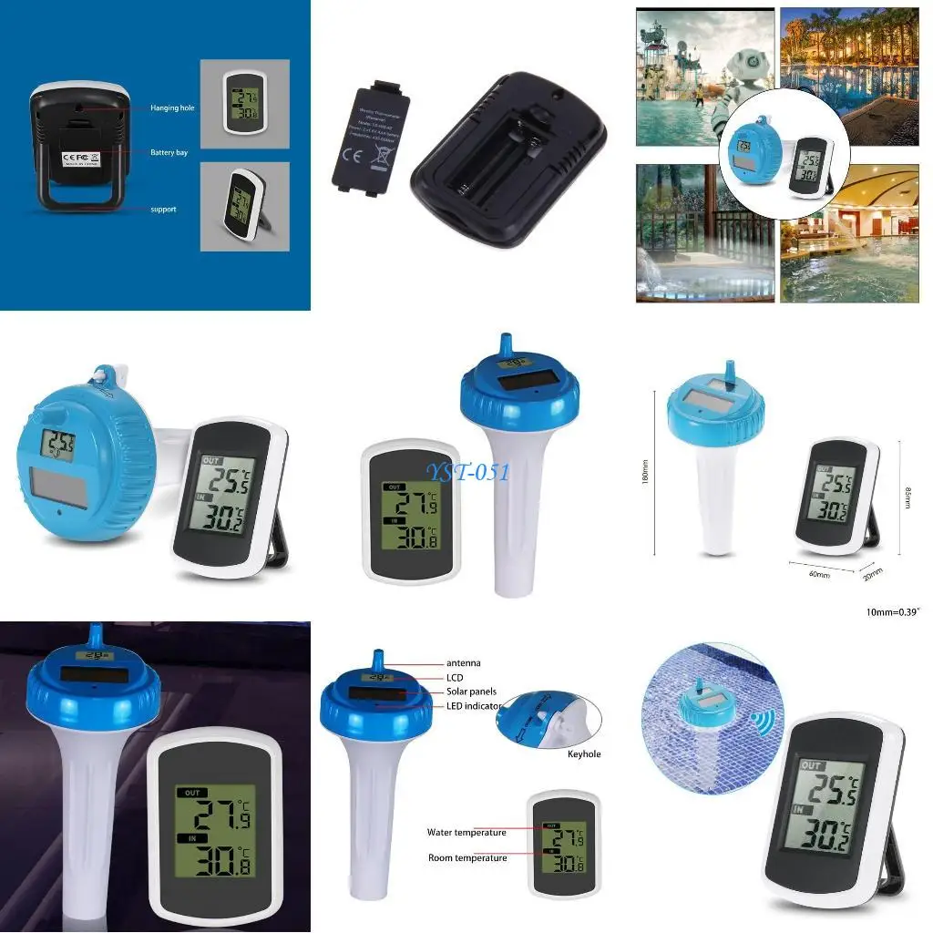 

E15A Pool Thermometer Wireless Pool Thermometer Floating Easy Read Temperature Meter for Swimming Pool Bath Water & Hot Tub
