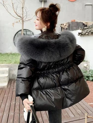 2024 autunno inverno collo di pelliccia con cappuccio parka Mujer con cintura spessa calda piumino di cotone imbottito donna cappotto Casual femminile