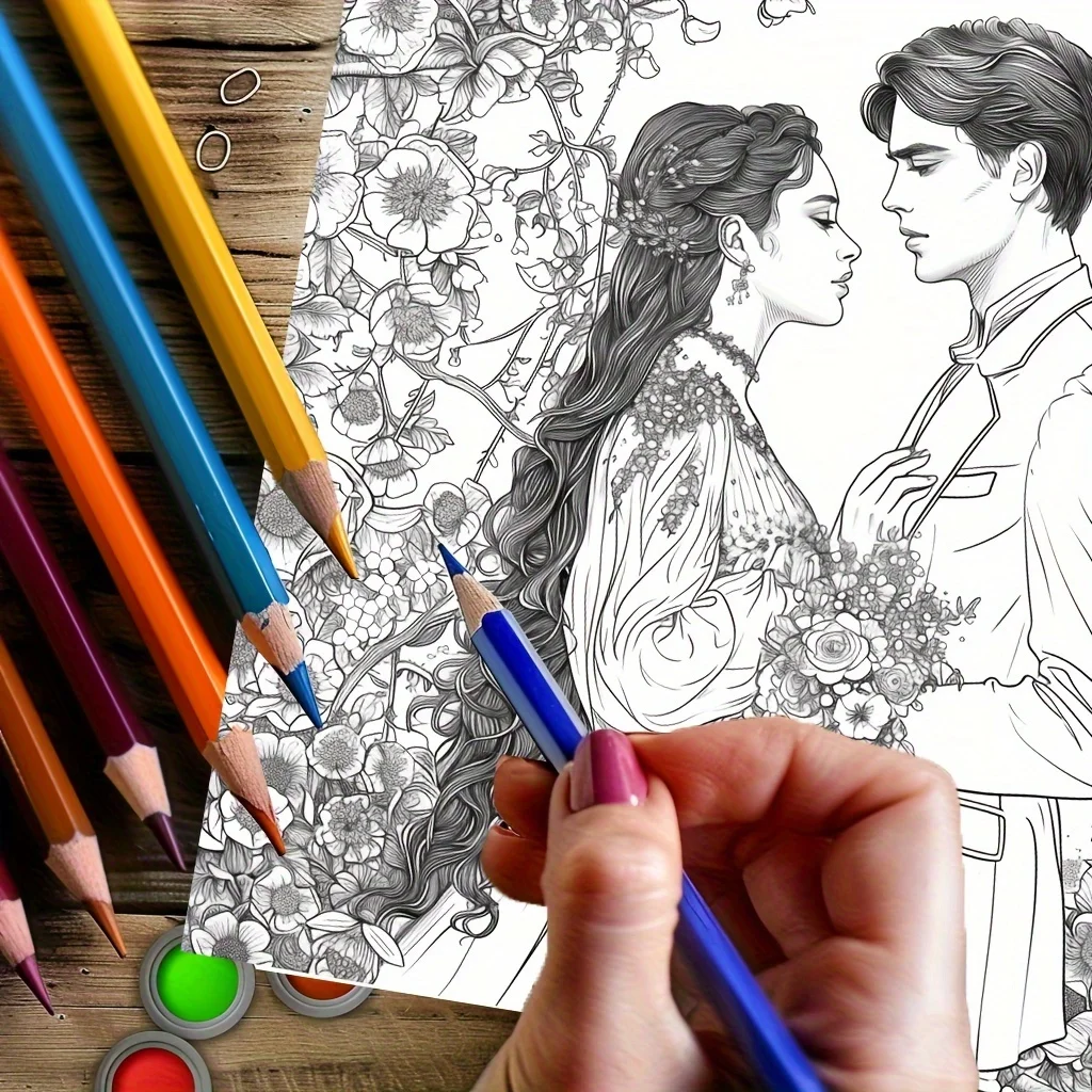 28 Pages Beautiful Lovers Coloring Book for Adult Stress Reduction | Colouring Book for Stress Relief and Mood Reduction