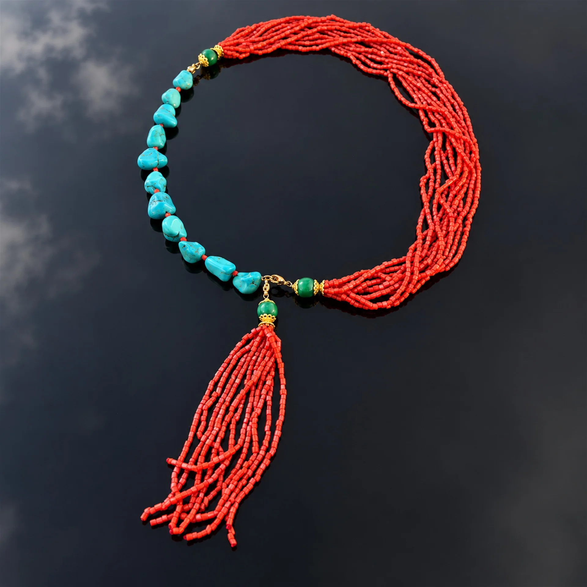 Handmade Coral Turquoise Beaded Choker Ethnic Bohemian Necklace Multi Layer Necklaces African Collar Statement Christmas Gift