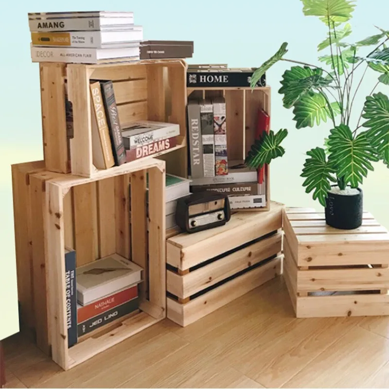 Wooden box, storage box, solid wood retro storage box, supermarket display wooden box props, window decoration fruit frame