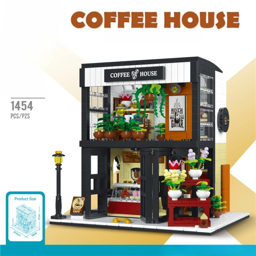 

MOC художественный цветочный язык, кафе, магазин, набор строительных блоков, кофейня, хижина со световой игрушкой для детей, подарок на день рождения и праздник