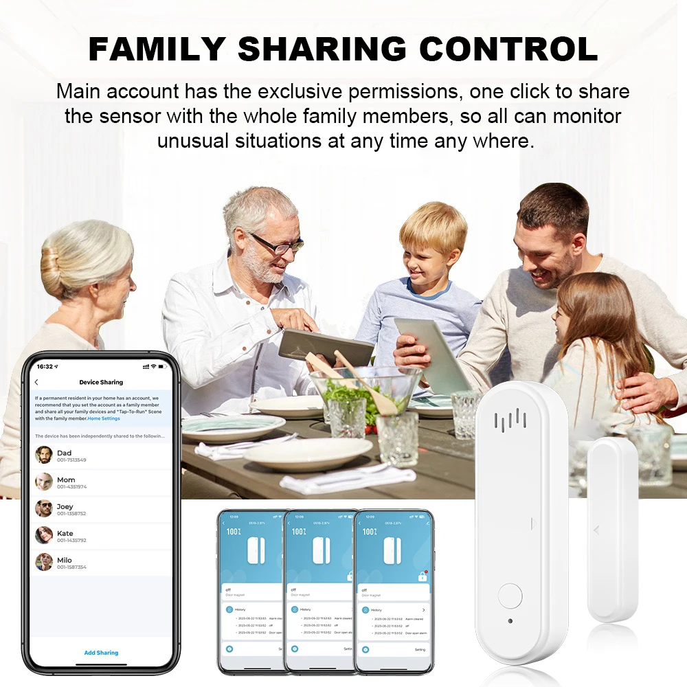 Tuya WiFi Door Window Sensor 80dB Sound WiFi Security Alarm Door Open Closed Detectors APP Remote Control Support Arm and Disarm