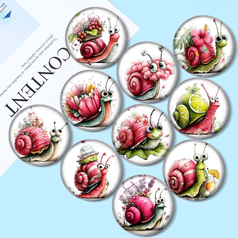 Watercolor Snail Summer 12/18/20/25mm glass cabochon  bracelet pendant rings for jewelry demo earrings back Making findings