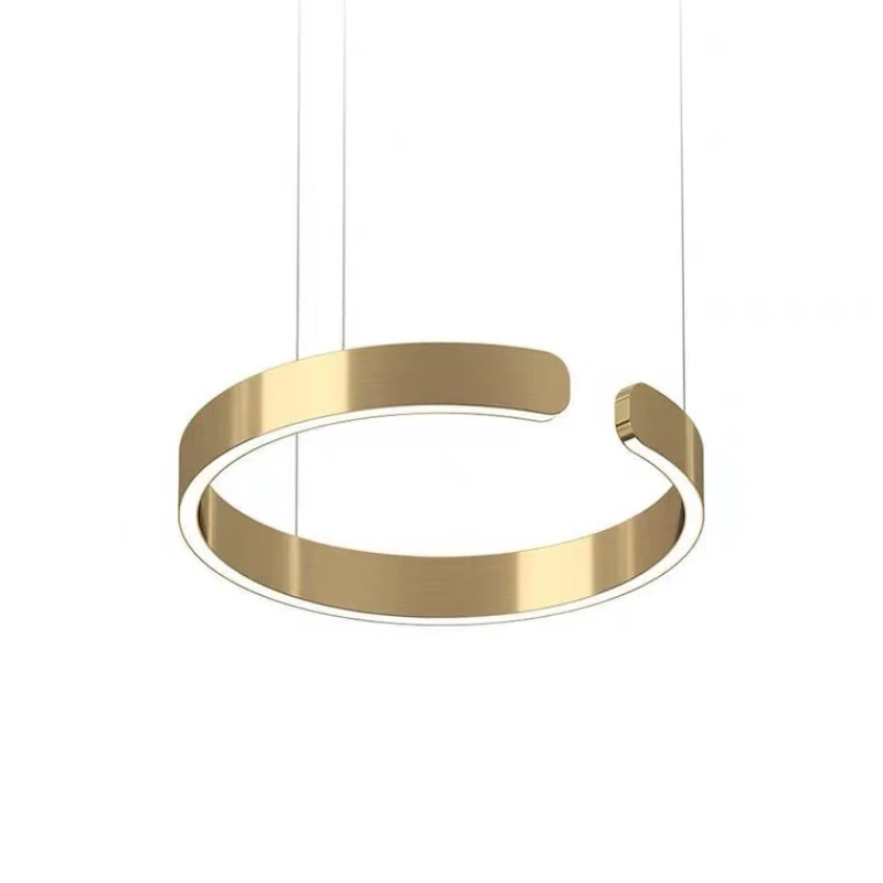 

Nordic living room light simple modern creative bedroom, duplex floor ring C-shaped stainless steel chandelier