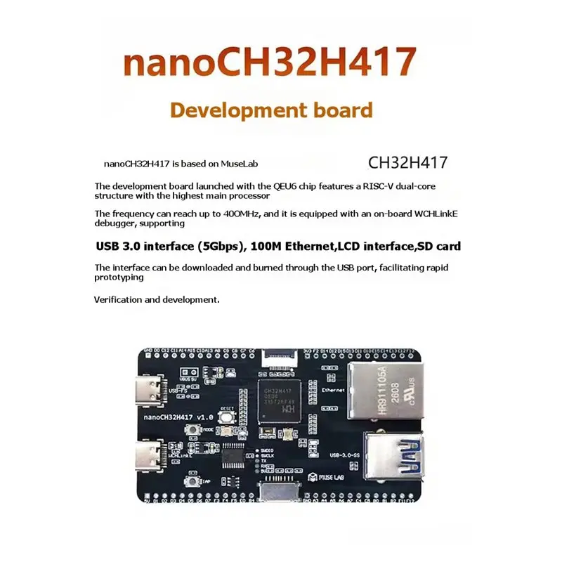 FULL-Nanoch32h417 Development Board WCH RISC-V Dual TYPE-C Interface USB 3.0 Super Speed 5Gbps 100Mbps Ethernet Open Source