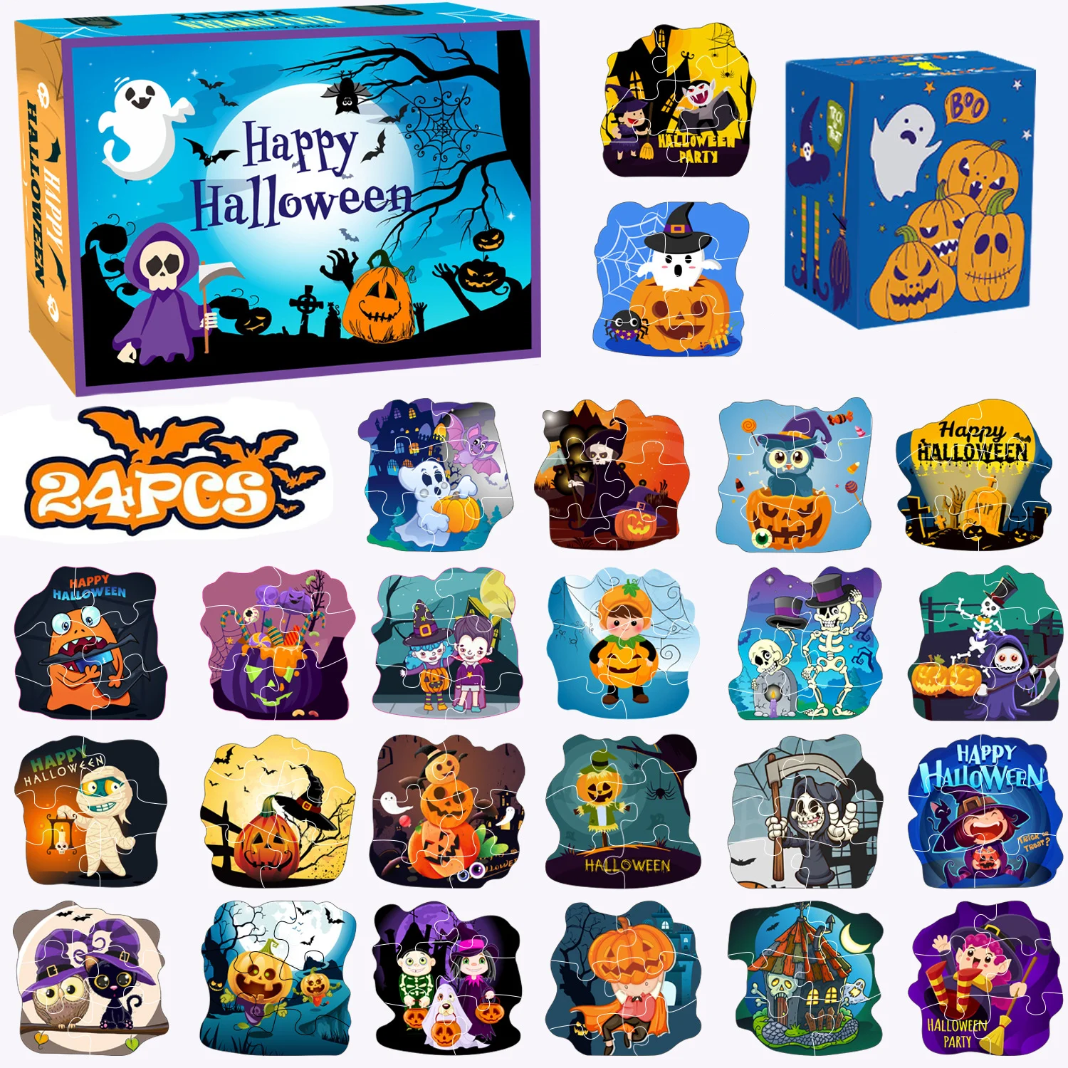 Halloween Puzzel Ghost Pompoen Heks Papier Diy Puzzel Bureaublad Puzzel Speelgoed 24 Stuks/1Set