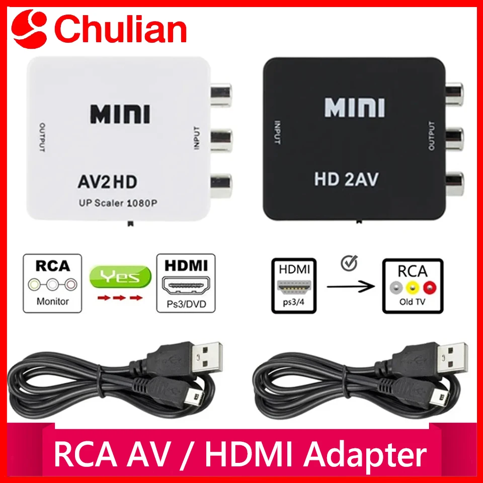 1080P RCA AV To HDMI-compatible HDTV to AV Composite Adapter Converter AV2HD Audio Video Cable CVBS AV Adapter with USB Cable