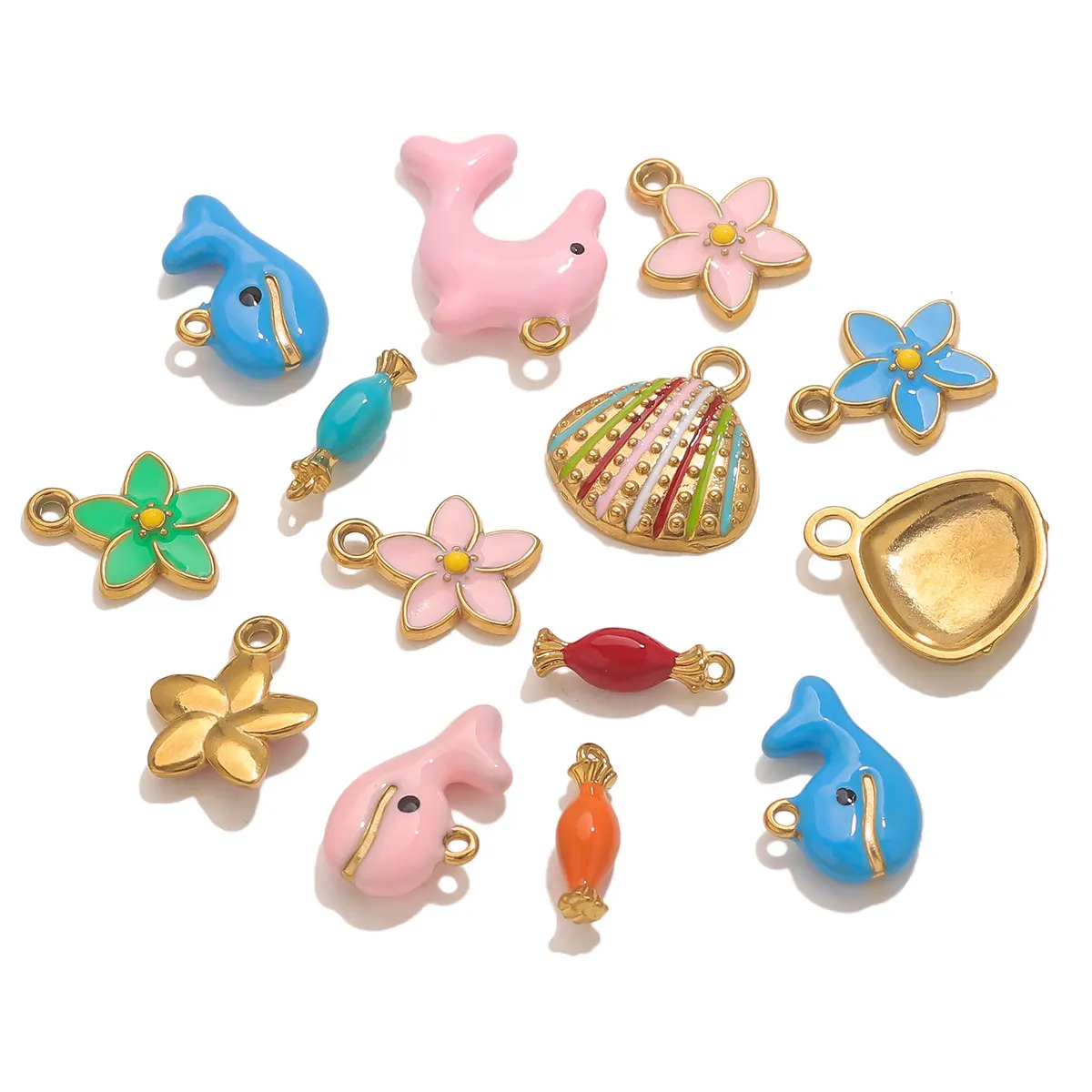 

2/3pcs Stainless Steel Charms Connector Enamel Candy Flower Gold Plated DIY Necklaces Bracelet Earrings Jewelry Making Wholesale