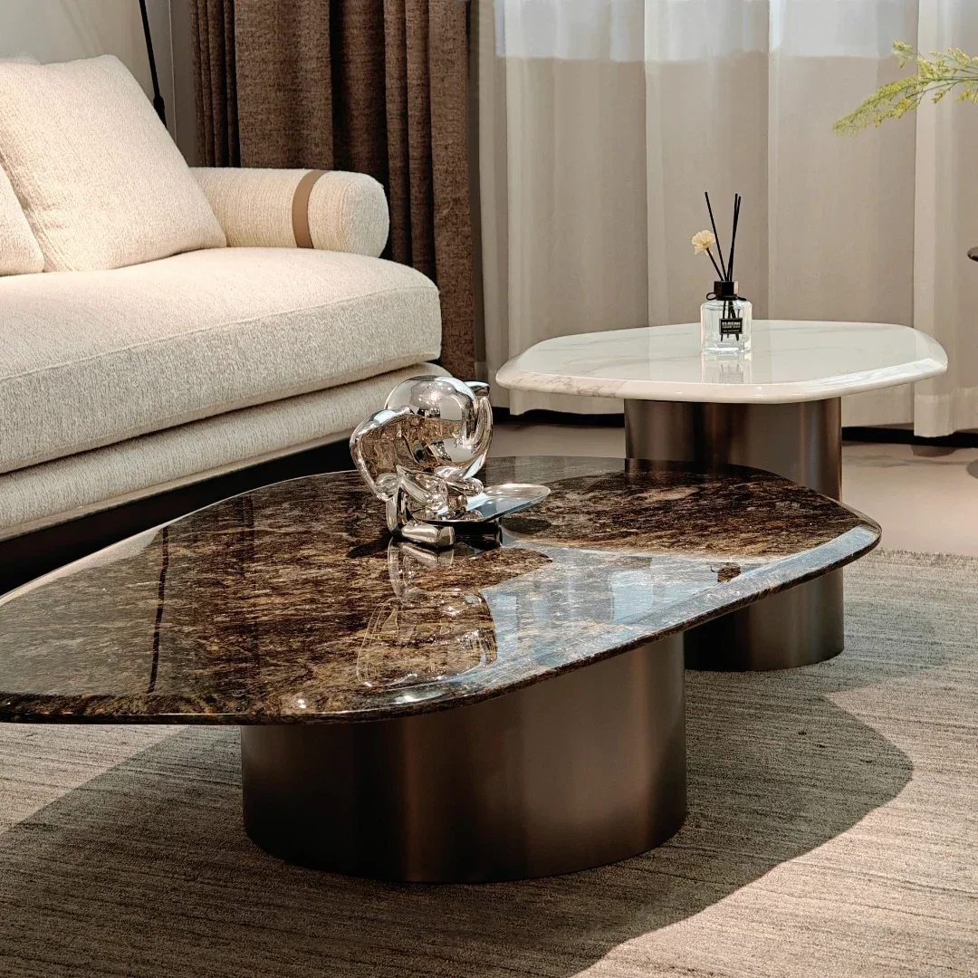 

Light luxury natural marble special-shaped modern simple living room size combination high-end coffee table