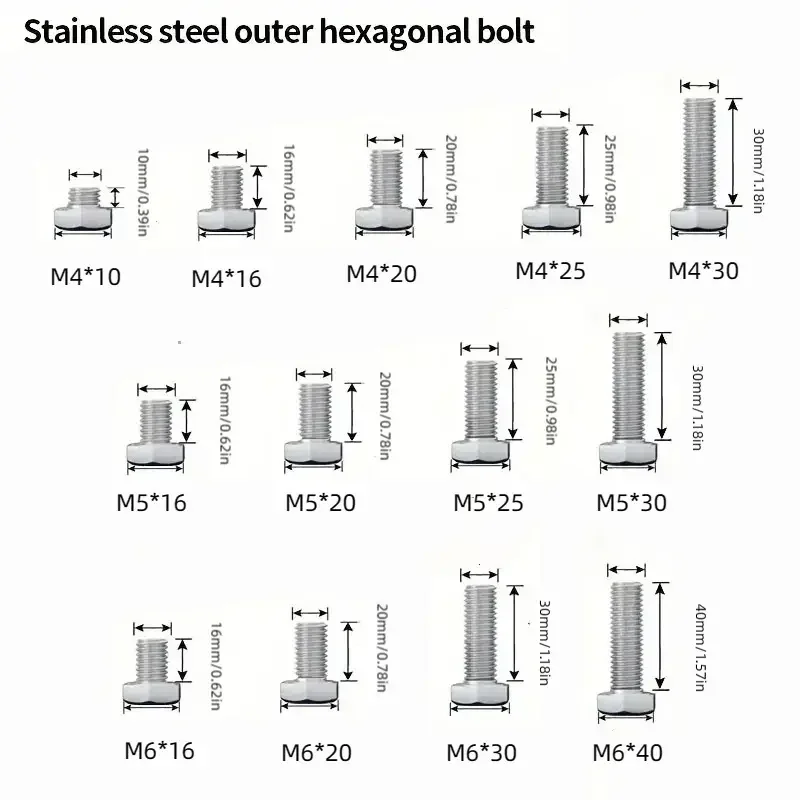620pcsHeavy Duty Bolts And Nuts Assortment Kit, 304 Stainless Steel, Includes 8 Most Common Sizes