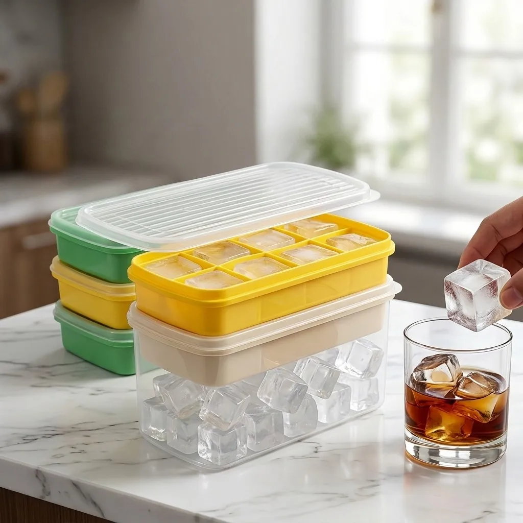 Mini Square Ice Cube Mold Reusable Food Grade Plastic Ice Cube Tray With Lid&Box Cold Drinks Juice Ice Cube Maker Kitchen Tools
