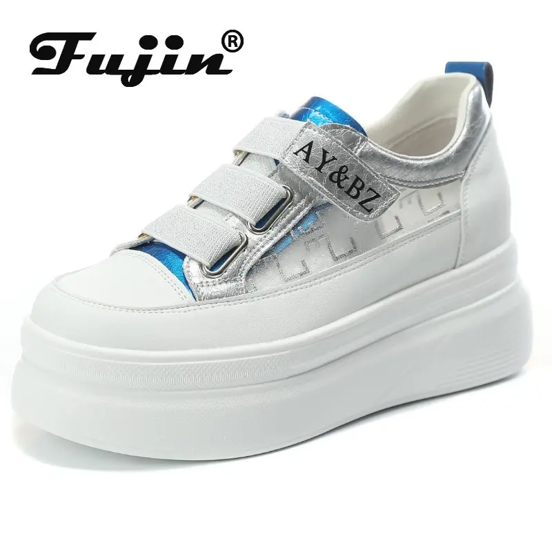 

Fujin 7cm New Air Mesh Genuine Leather Platform Wedge Sneaker Chunky Casual Vulcanize Hidden Heels Summer Women Breathable Shoes