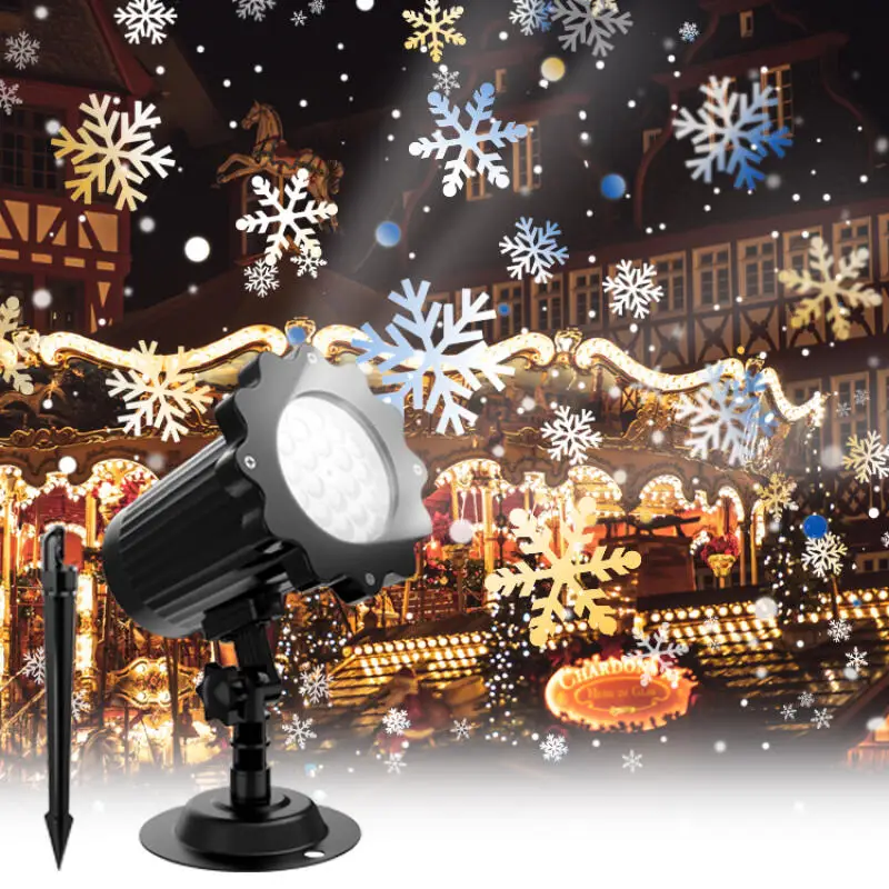 Christmas Stage Snowflake Led Lamp With Remote Control Outdoor Lawn Garden Decor Decoration Projection Pattern Blizzard Lamp