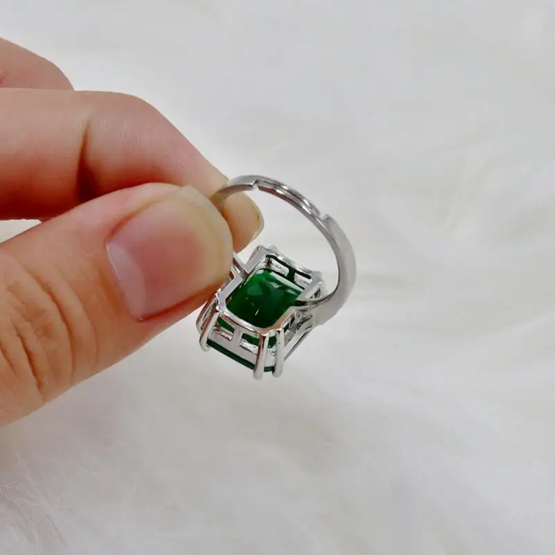 16*12mm Big Square Stone Ring for Women Brides Luxury Wedding Jewelry Dark Green Zircon Ring Female Exquisite Holiday Gift