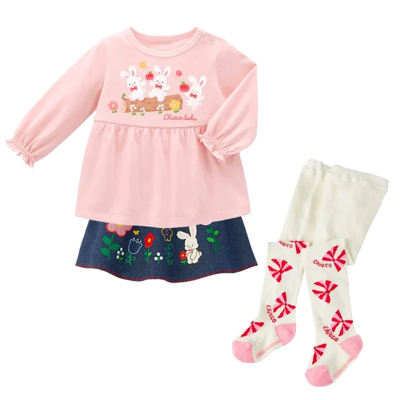 Korean Style Kids Fashion Cute Girl's Pink Bunny Print Long Sleeve Shirt  T-shirt with Letters Fall Children's Clothing 80-130